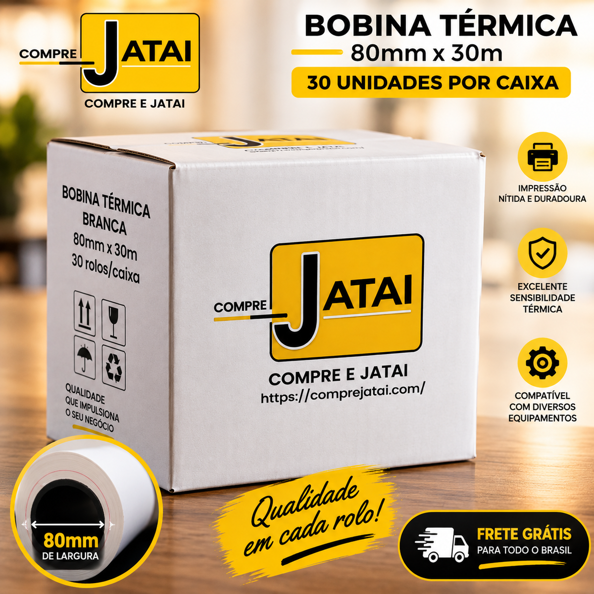 Bobina Térmica 80x30 Com 30 Rolos Pdv Branco