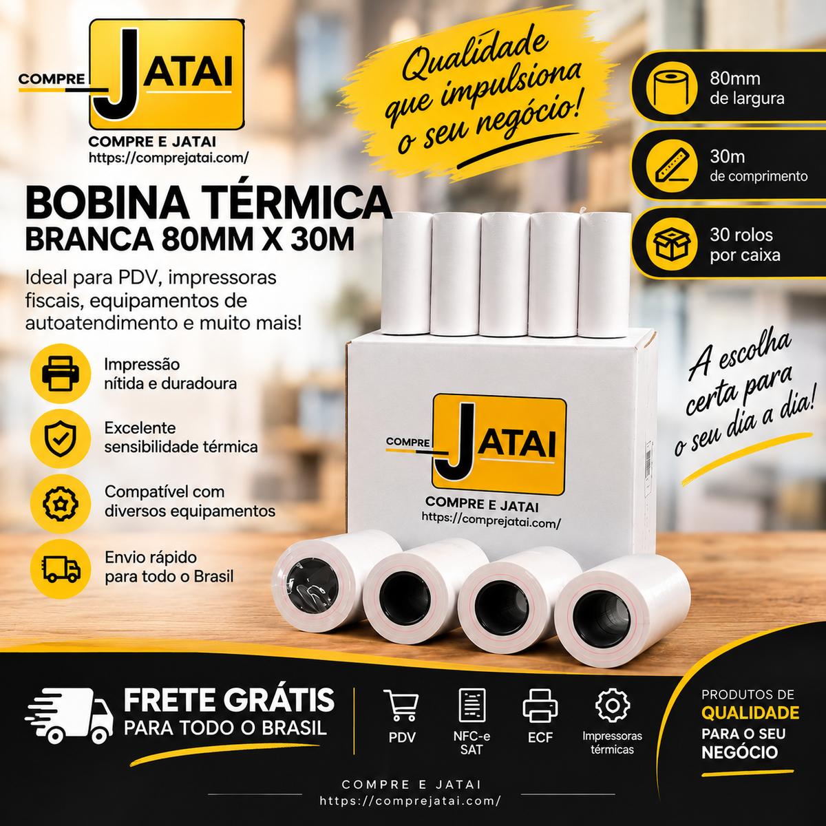 Bobina Térmica 80x30 Com 30 Rolos Pdv Branco