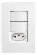 Conjunto de  2 Interruptores Simples 10a + Tomada 2p+t 20a Modular Cor Branco