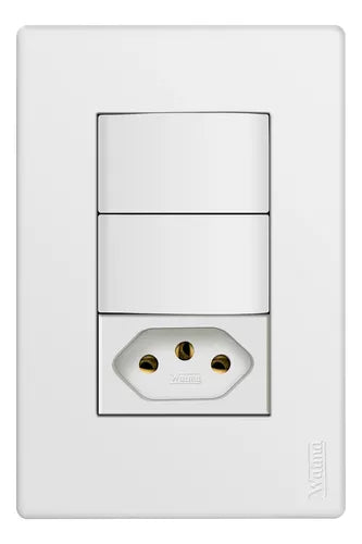 Conjunto de  2 Interruptores Simples 10a + Tomada 2p+t 20a Modular Cor Branco