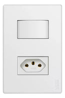 Conjunto de  1 Interruptor Simples 10a + 1 Tomada 2p+t 20a Modular Cor Branco