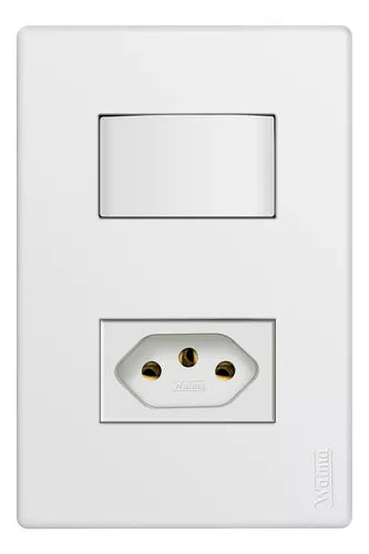 Conjunto de  1 Interruptor Simples 10a + 1 Tomada 2p+t 20a Modular Cor Branco